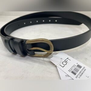 NWT LOFT Black Leather Belt with Brass-tone Buckle